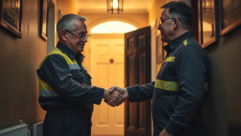 Engineer shaking hands with a Morden homeowner after locating their leak